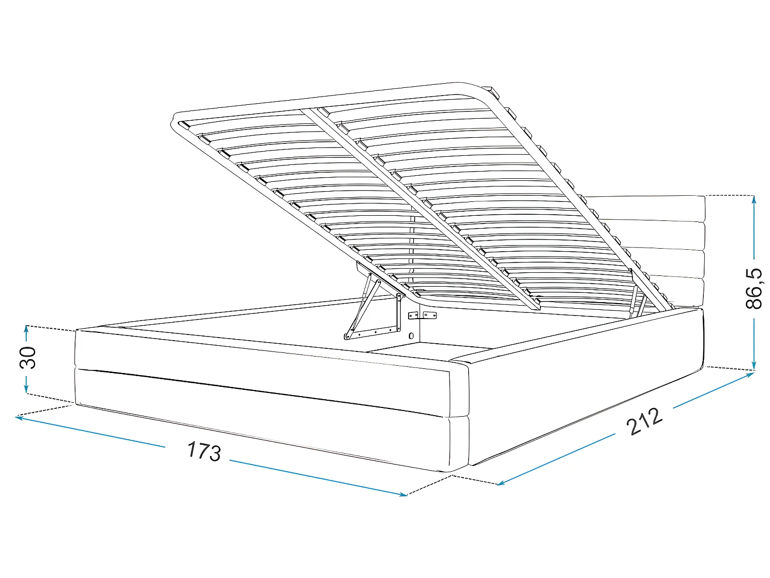 LIT COFFRE VIRGINIA 160x200 - Sommier inclus Gris clair