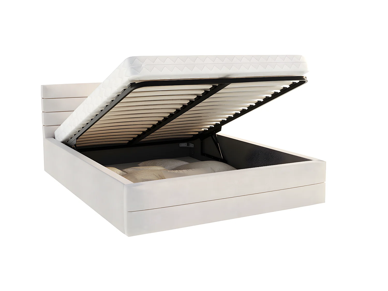 LIT COFFRE VIRGINIA 160x200 - Sommier inclus Crème