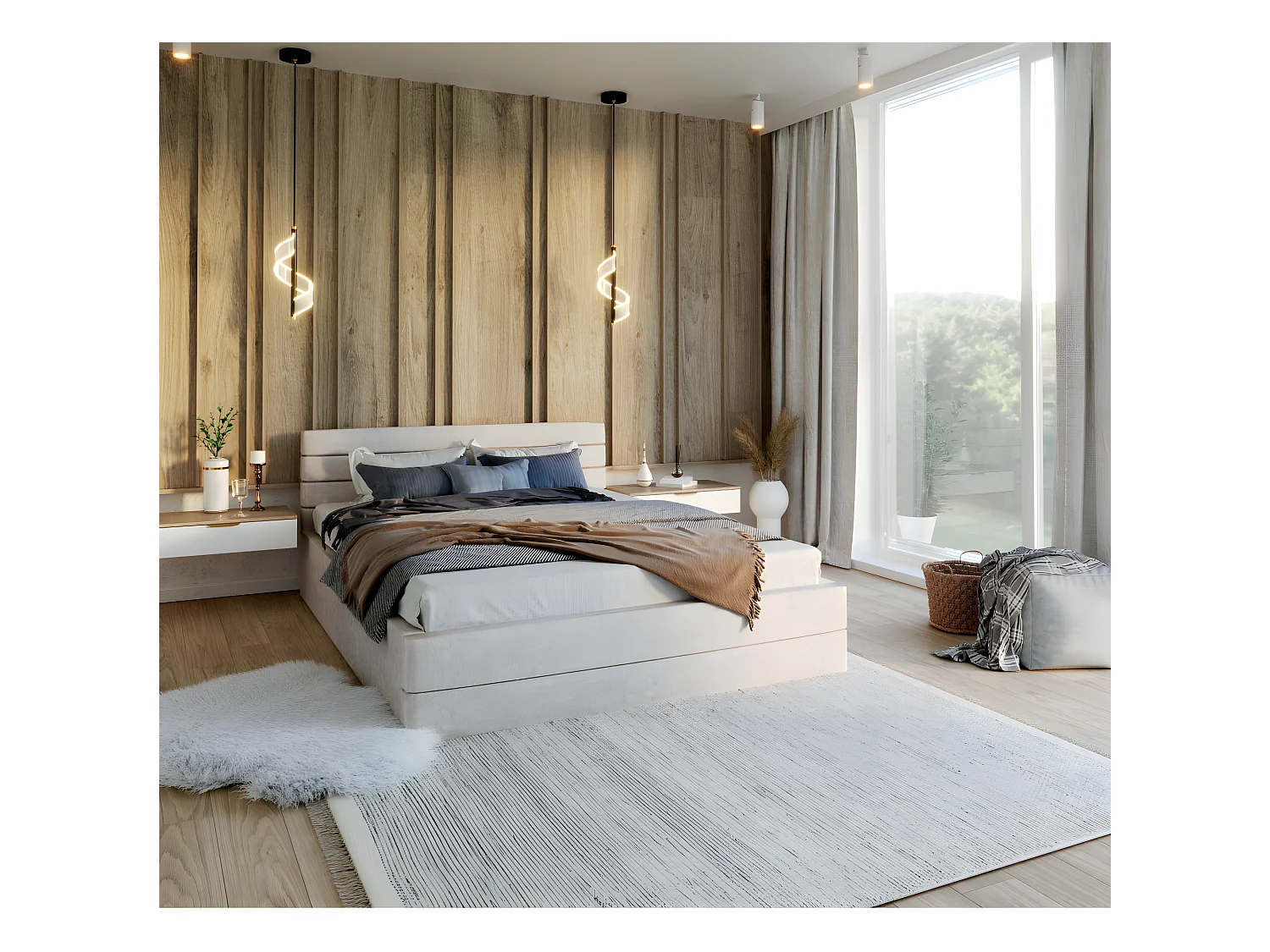 LIT COFFRE VIRGINIA 160x200 - Sommier inclus Crème