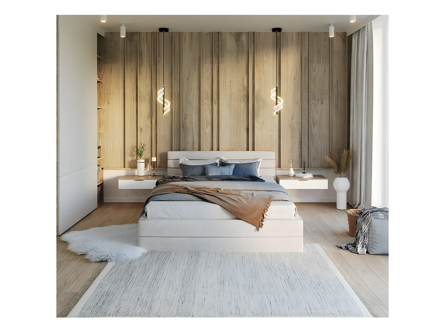 LIT COFFRE VIRGINIA 160x200 - Sommier inclus Crème