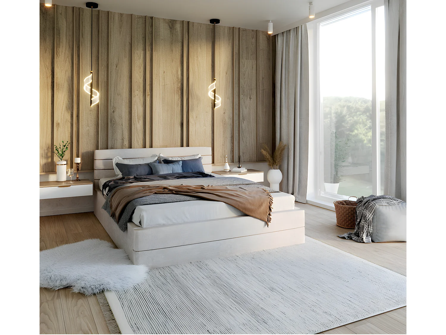 LIT COFFRE VIRGINIA 160x200 - Sommier inclus Crème