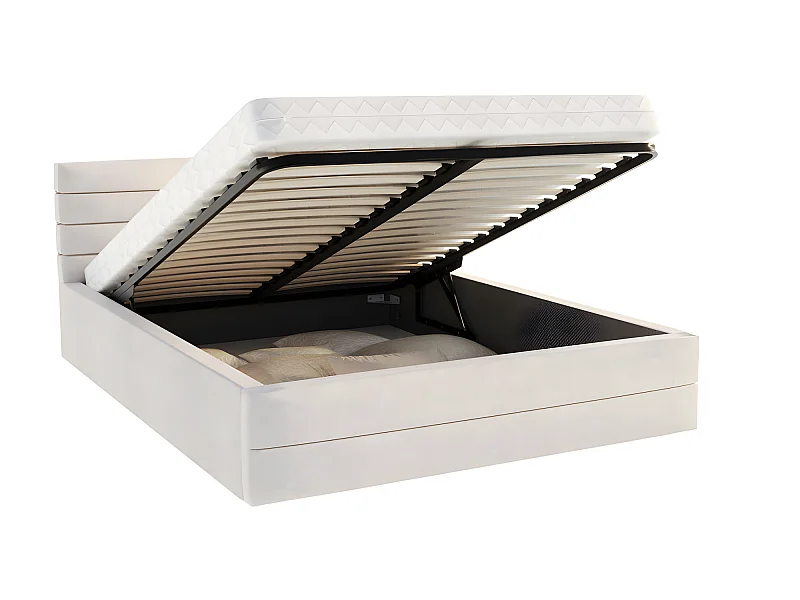 LIT COFFRE VIRGINIA 160x200 - Sommier inclus Crème