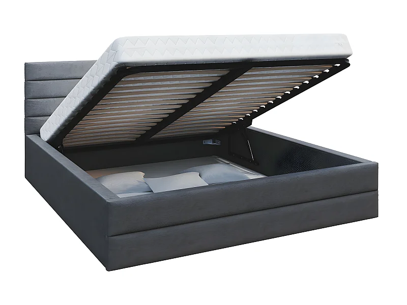 LIT COFFRE VIRGINIA 140x190 - Sommier inclus Gris foncé