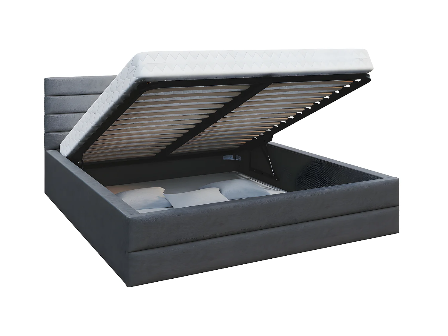 LIT COFFRE VIRGINIA 160x200 - Sommier inclus Gris foncé