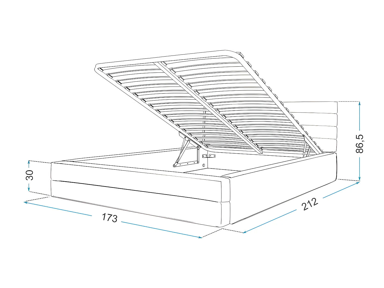 LIT COFFRE VIRGINIA 160x200 - Sommier inclus Gris foncé