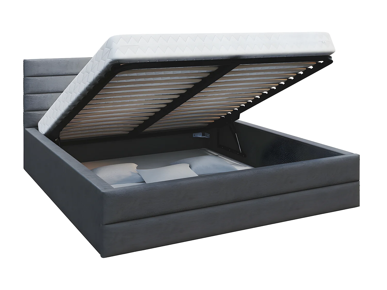 LIT COFFRE VIRGINIA 160x200 - Sommier inclus Gris foncé