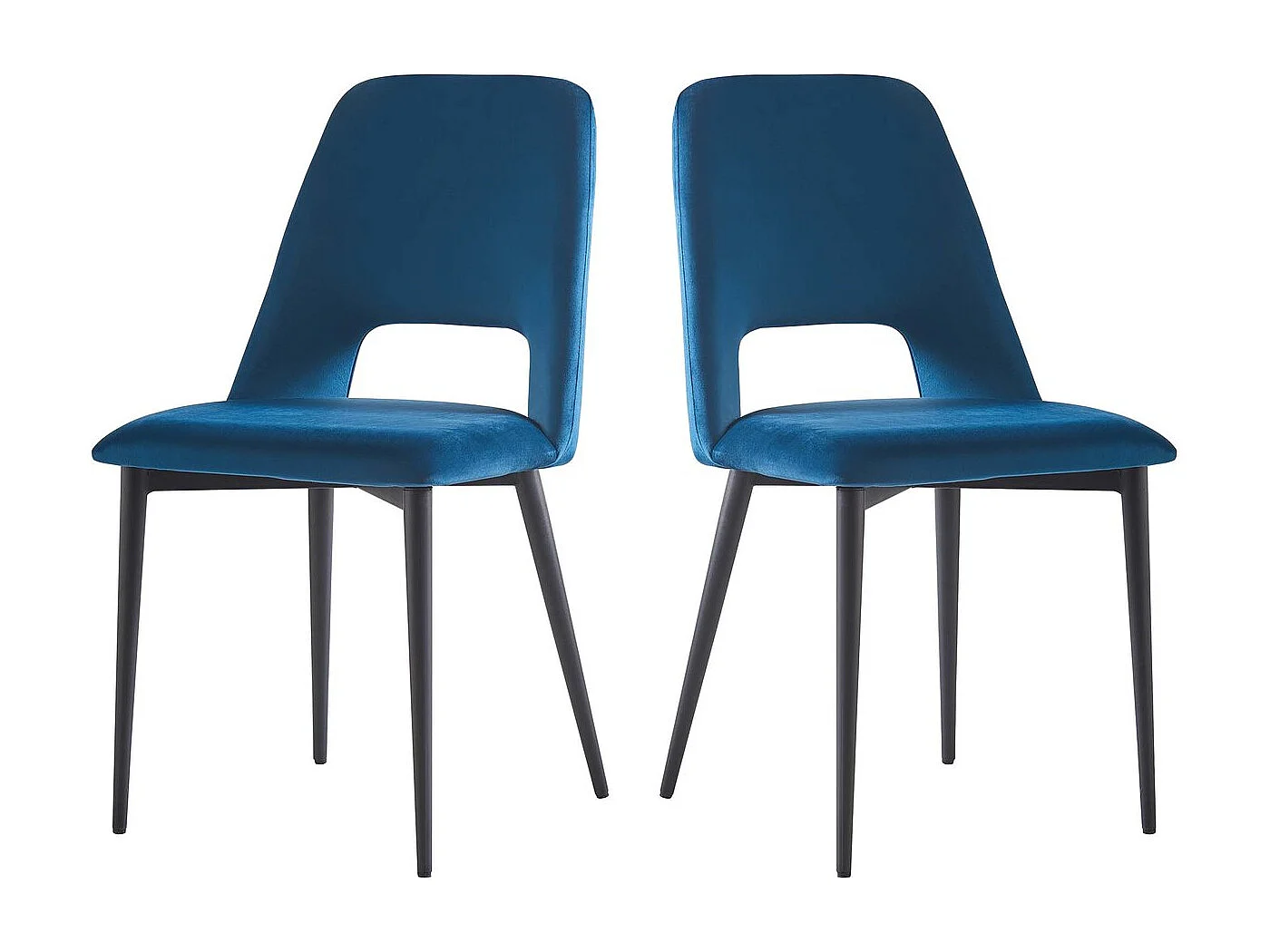 Eetkamerstoelen set 2 stuks stoelen velours fluweel "Fedora" - Blauw Donkerblauw