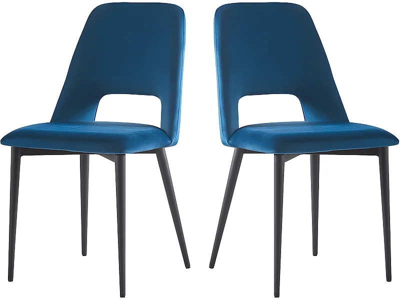Lot de 2 Chaises en velours "Fedora" - Bleu foncé