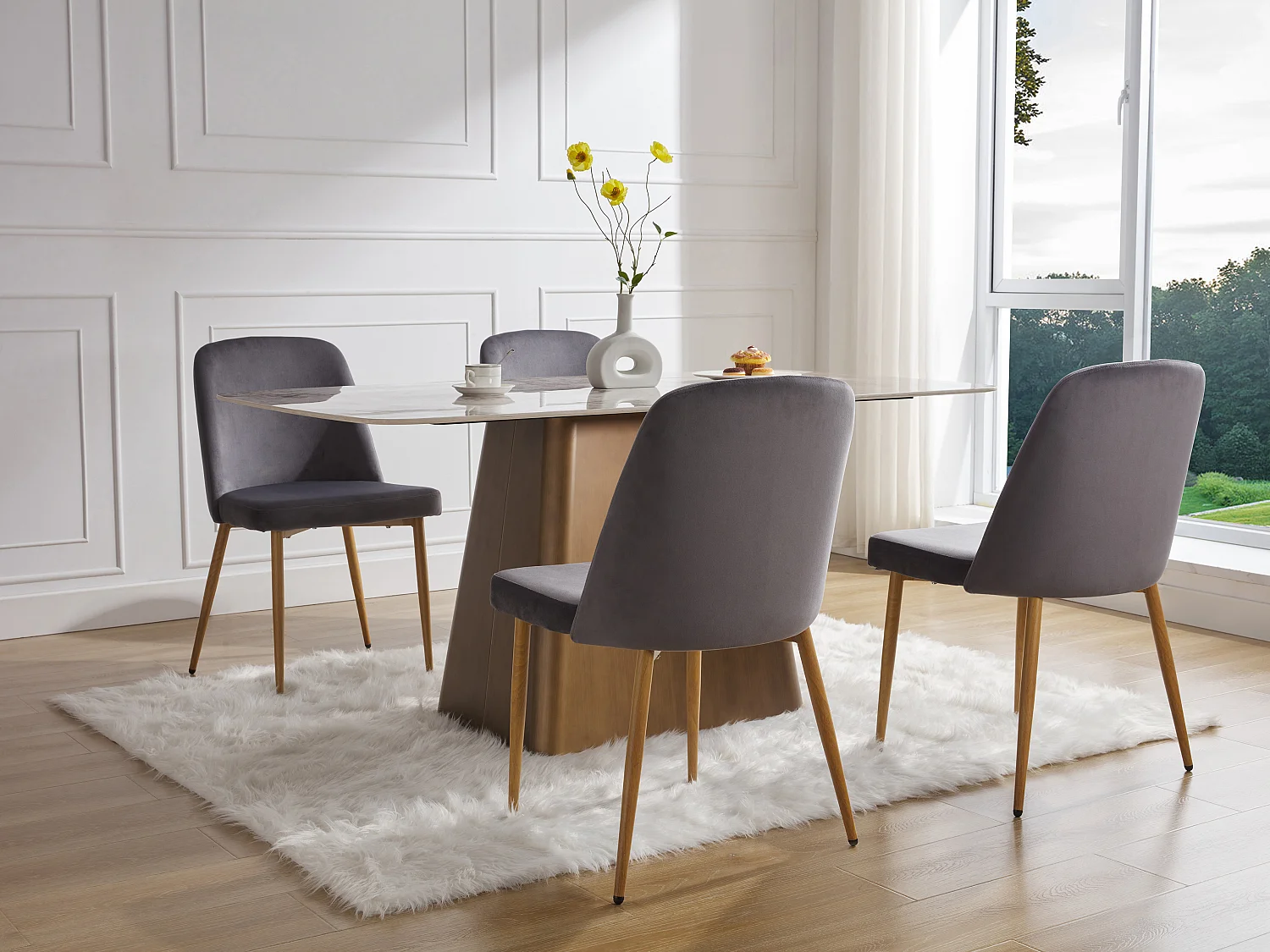 Lot de 2 chaises en velours et métal effet bois - Gris - MINAGRI