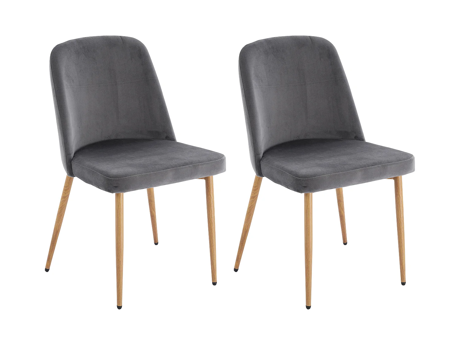 Lote de 2 sillas de terciopelo y metal con efecto madera - Gris - MINAGRI