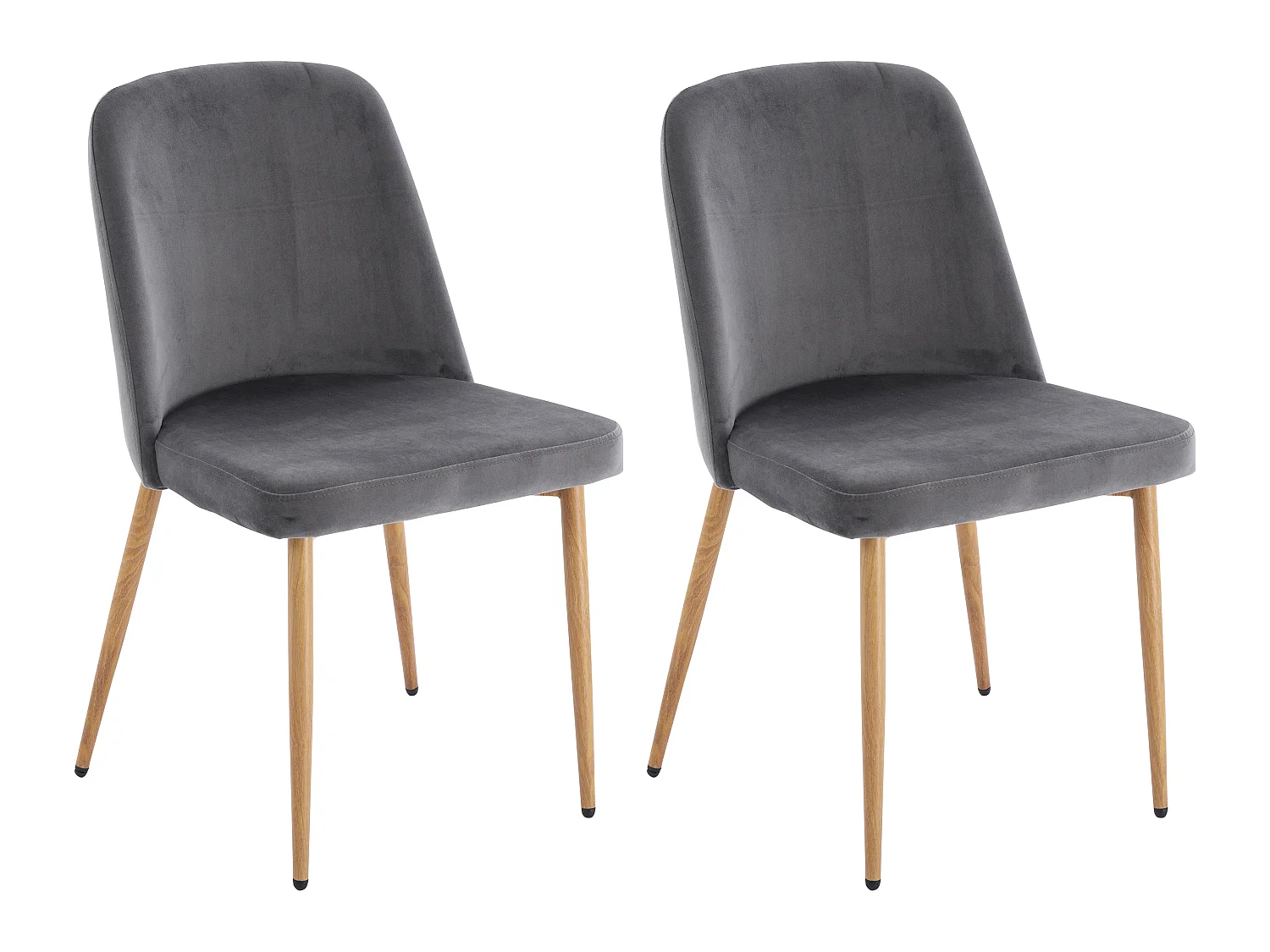Lot de 2 chaises en velours et métal effet bois - Gris - MINAGRI