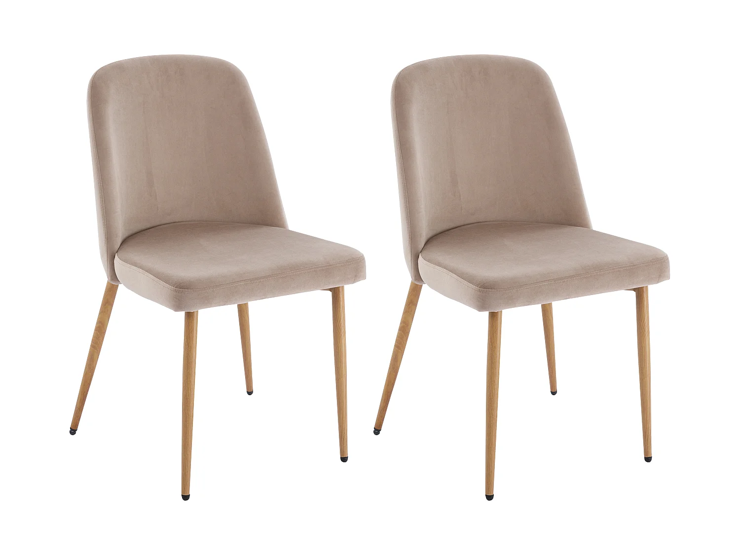 Lot de 2 chaises en velours et métal effet bois - Beige - MINAGRI