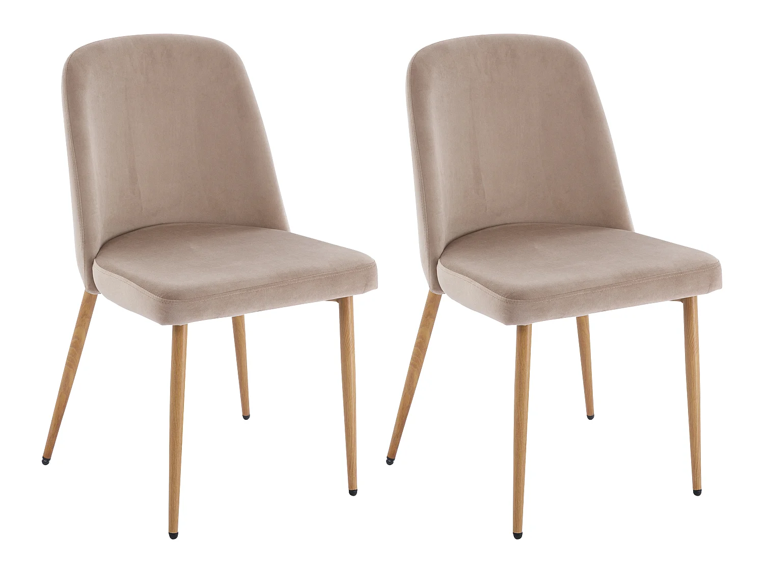 Set van 2 stoelen van velours en metaal met houteffect - Beige - MINAGRI