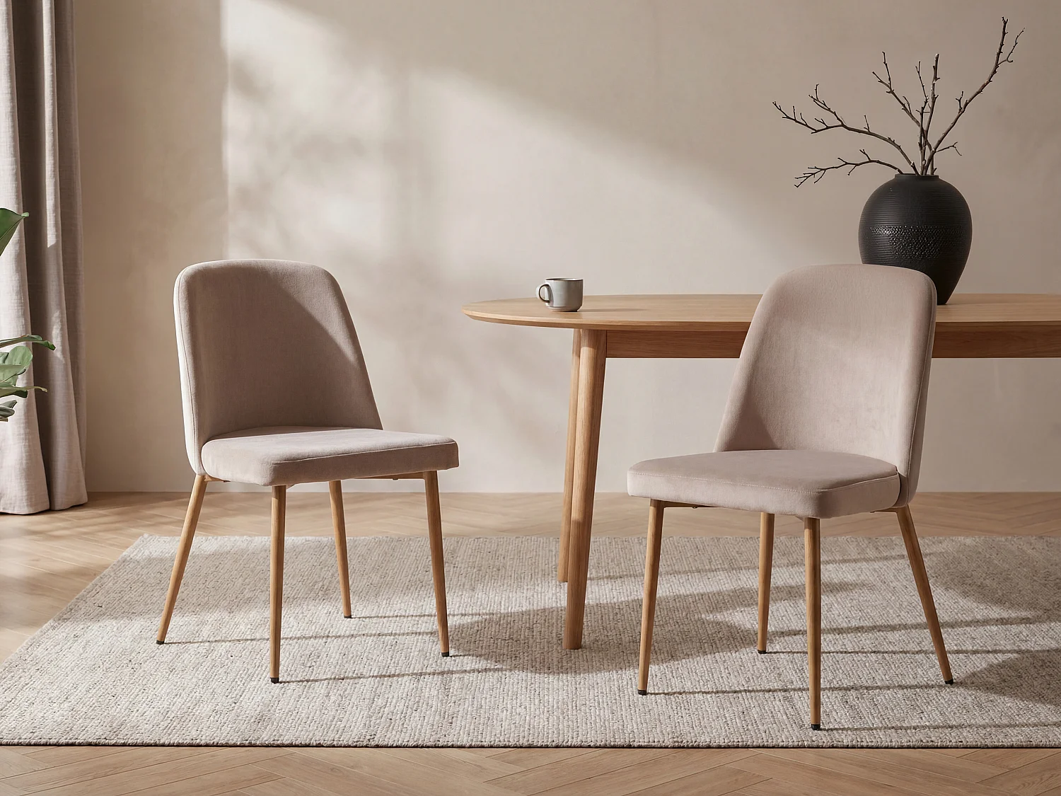 Lot de 2 chaises en velours et métal effet bois - Beige - MINAGRI