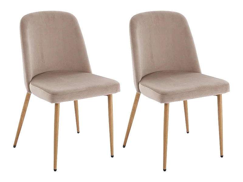 Set van 2 stoelen van velours en metaal met houteffect - Beige - MINAGRI