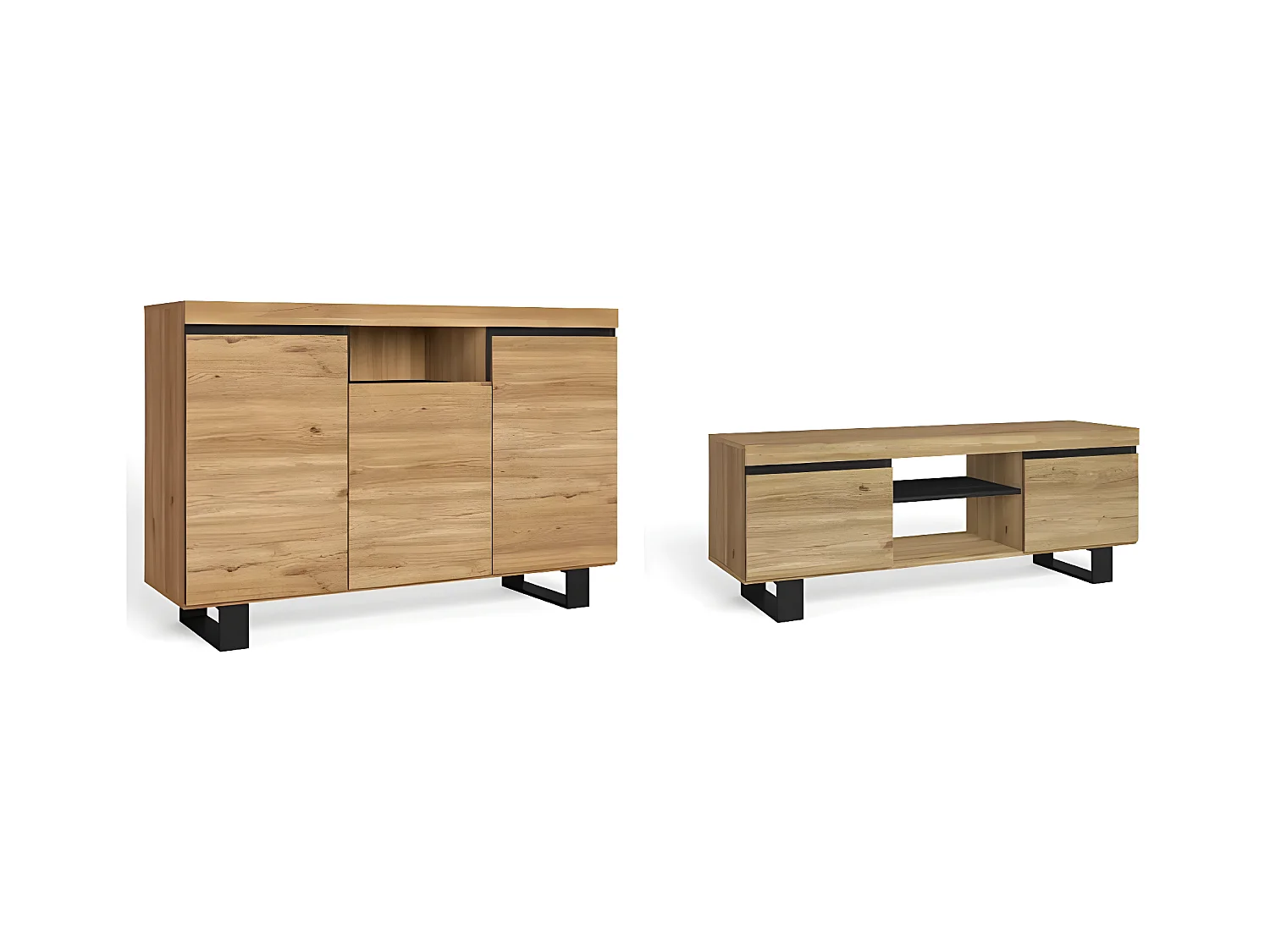 Set Naturale salle à manger, meuble auxilier, buffet-meuble TV 140cm chêne noir