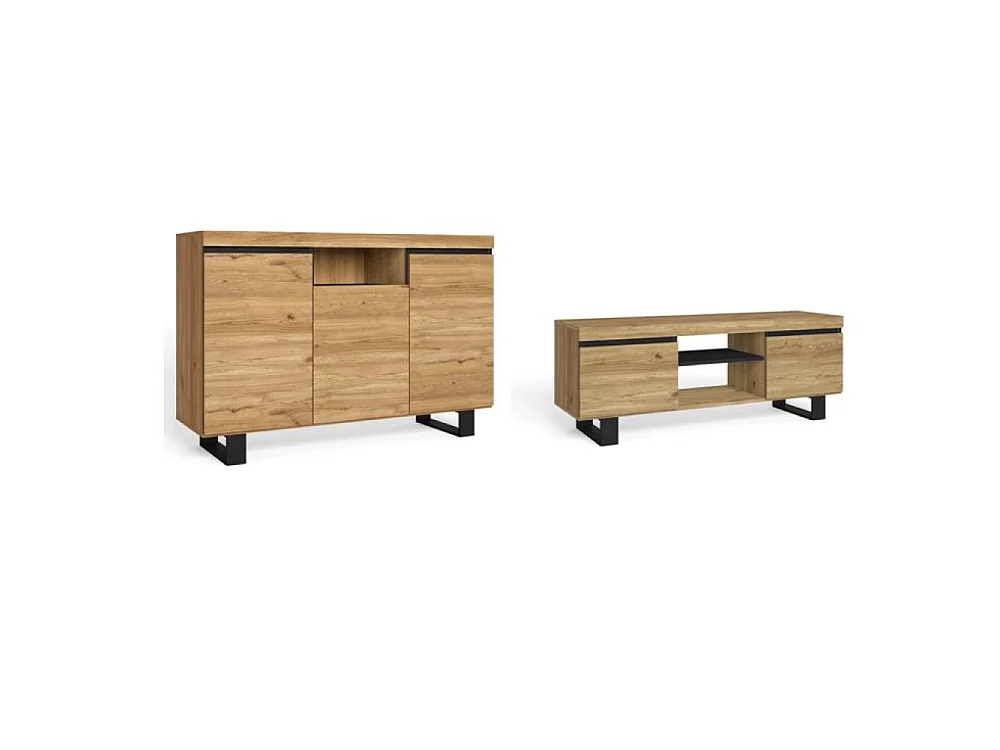 Set Naturale salón Comedor con patas, Mueble Auxiliar, buffet-mueble tv 140cm  roble negro