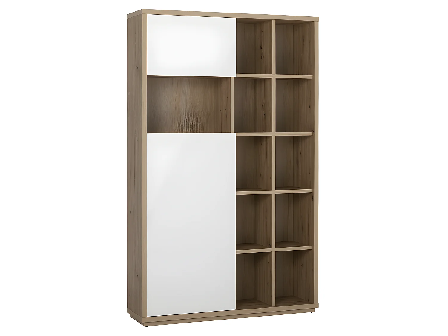 Bibliothèque H.199 cm 2 portes décor chêne et blanc laqué - ETHEL