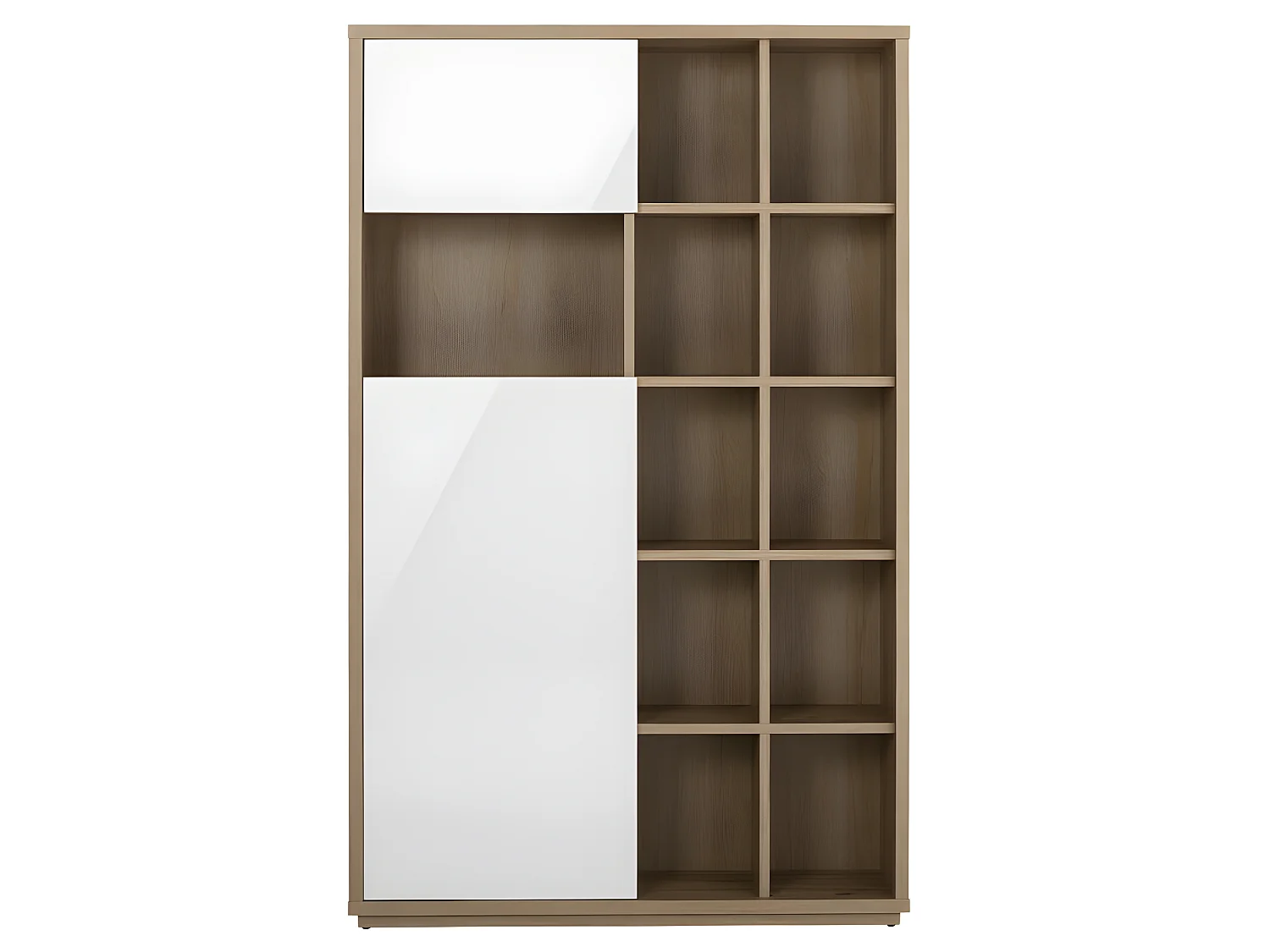 Bibliothèque H.199 cm 2 portes décor chêne et blanc laqué - ETHEL