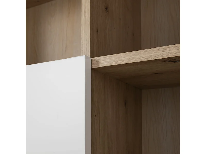 Bibliothèque H.199 cm 2 portes décor chêne et blanc laqué - ETHEL