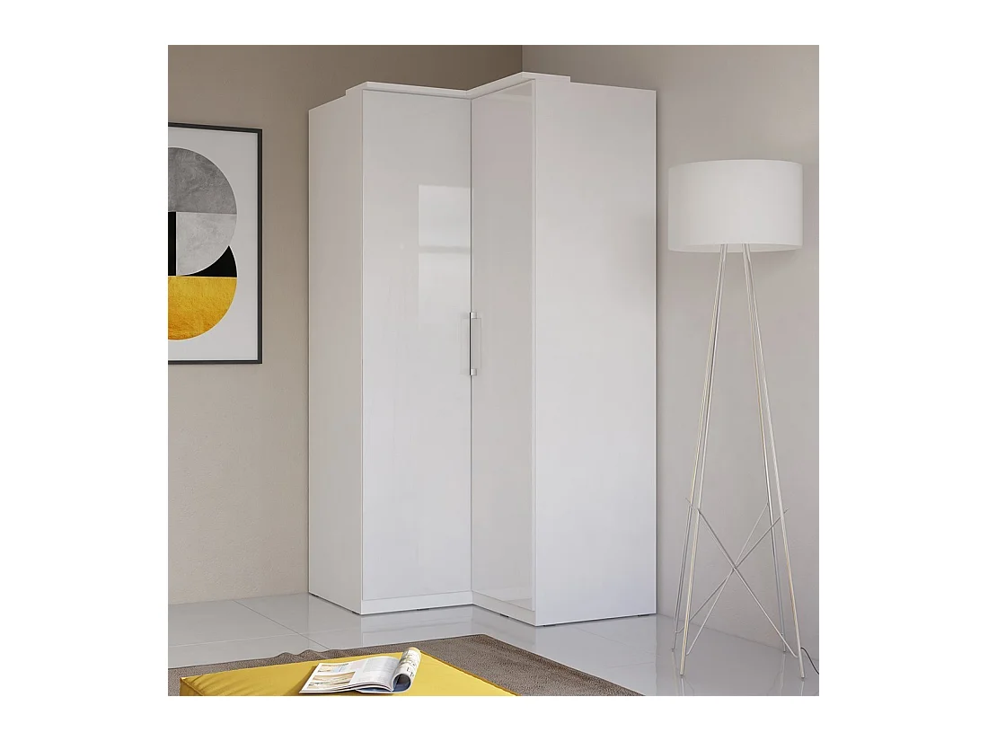 Armadio ad angolo per cabina armadio collezione MODULO colore bianco con LED inclusi.