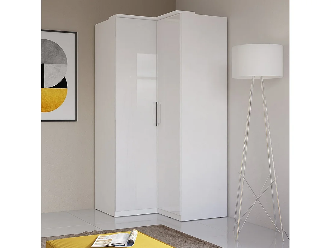 Armario de esquina para vestidor colección MODULO color blanco con LED incluidos.