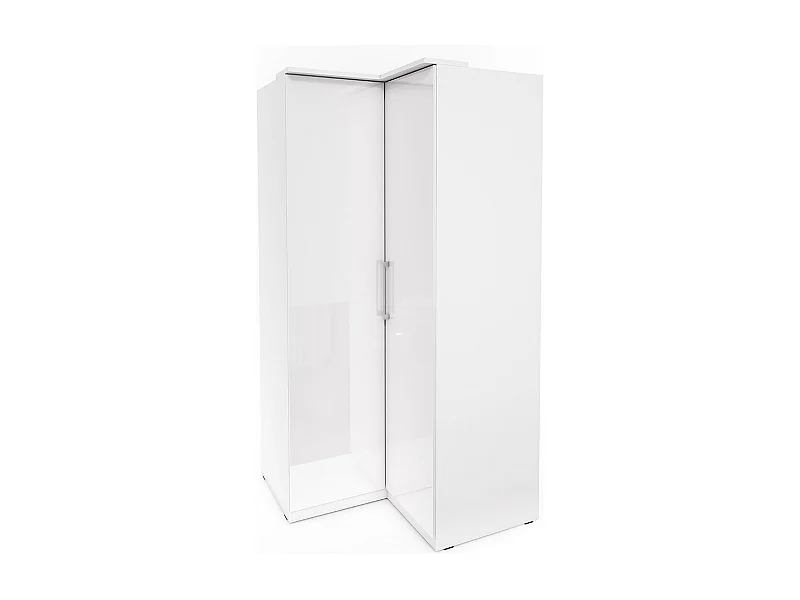 Armadio ad angolo per cabina armadio collezione MODULO colore bianco con LED inclusi.