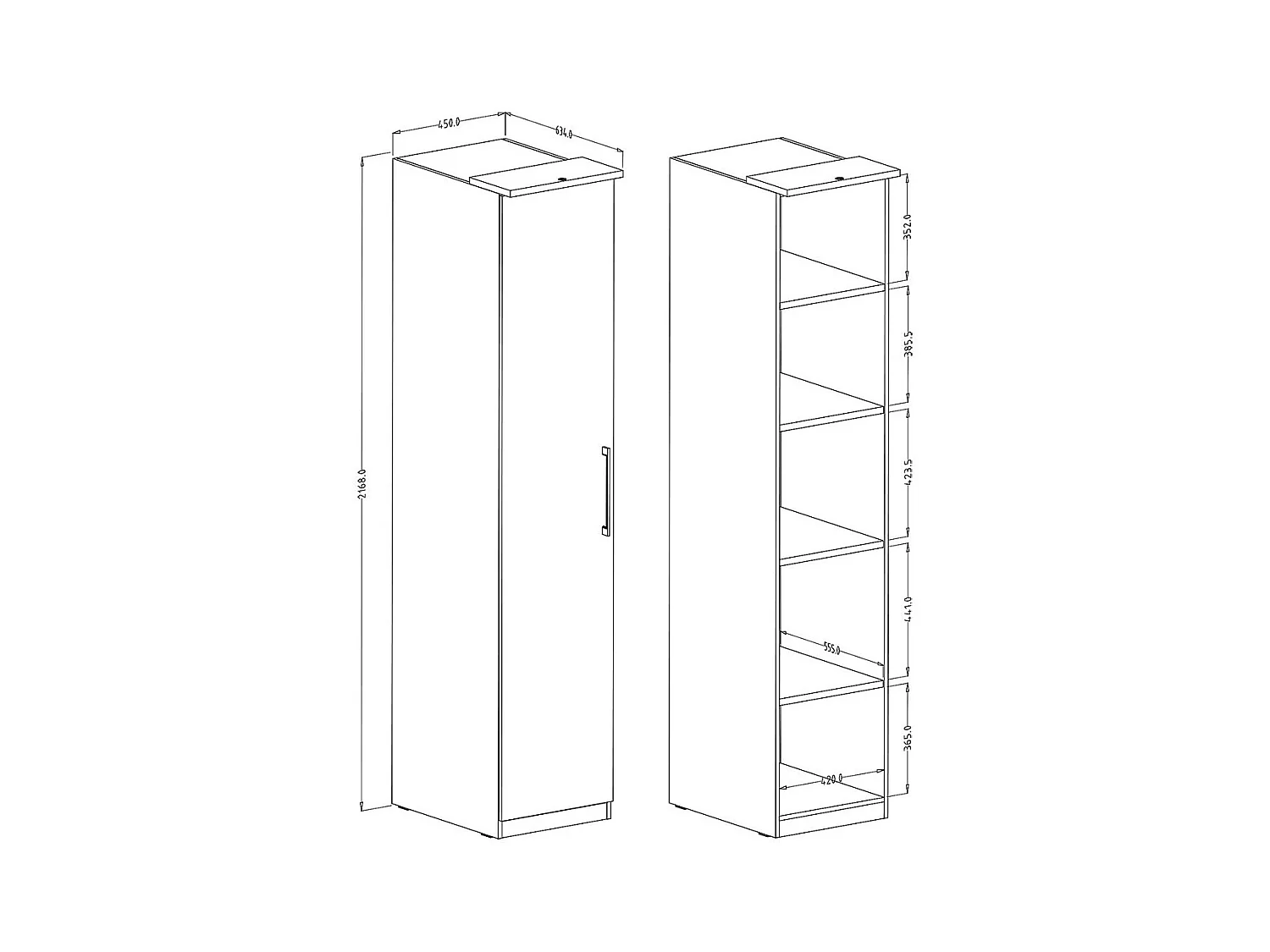 Armario de 1 puerta para vestidor colección MODULO color blanco con LED incluidos.