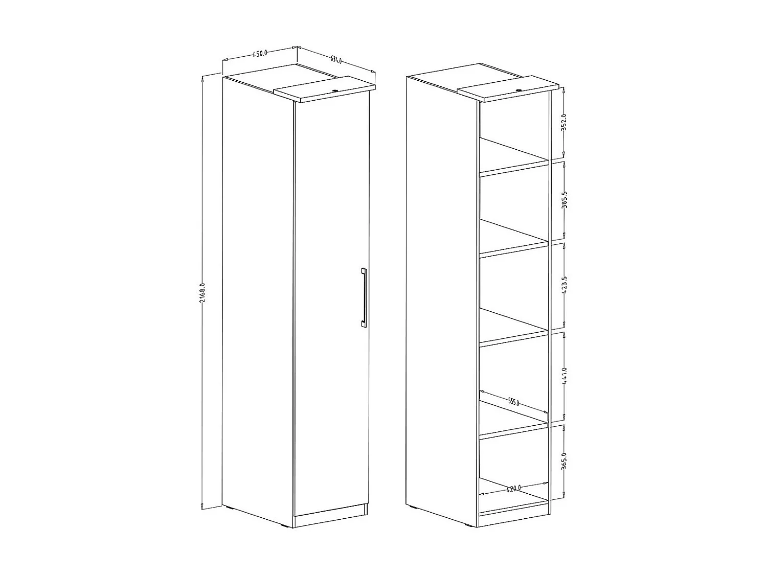 Armoire 1 porte pour dressing collection MODULO coloris blanc avec LED incluses.