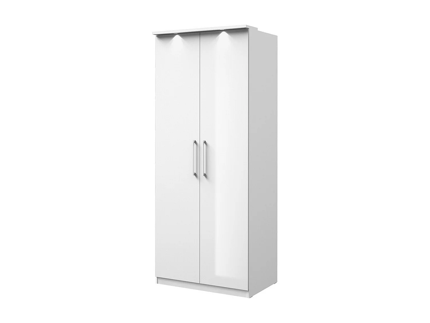 Kledingkast met 2 deuren uit de MODULO collectie, kleur wit met LED-verlichting en inclusief een set van 3 planken.