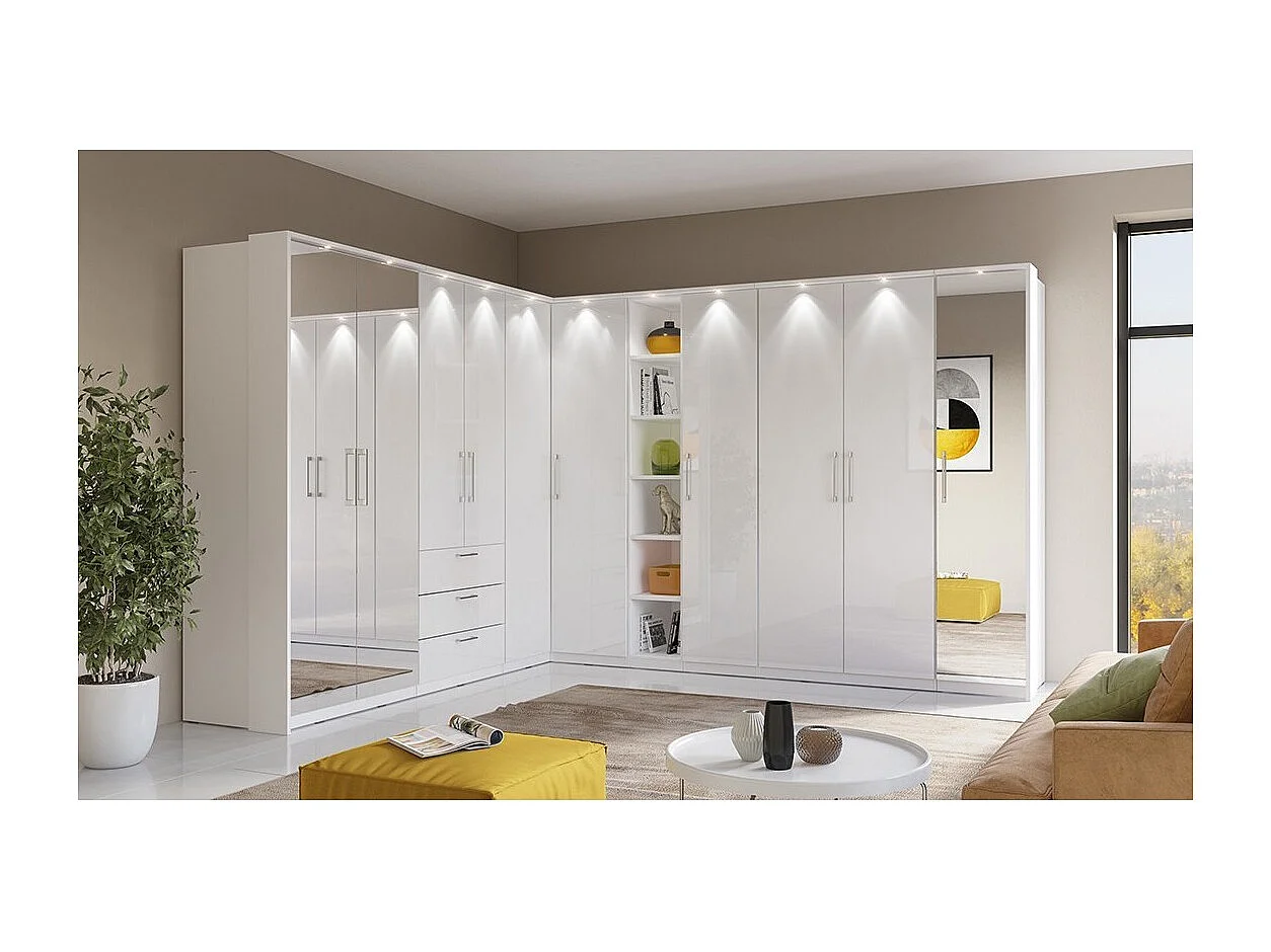 Kledingkast met 2 deuren uit de MODULO collectie, kleur wit met LED-verlichting en inclusief een set van 3 planken.