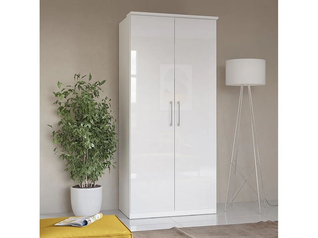 Kledingkast met 2 deuren uit de MODULO collectie, kleur wit met LED-verlichting en inclusief een set van 3 planken.