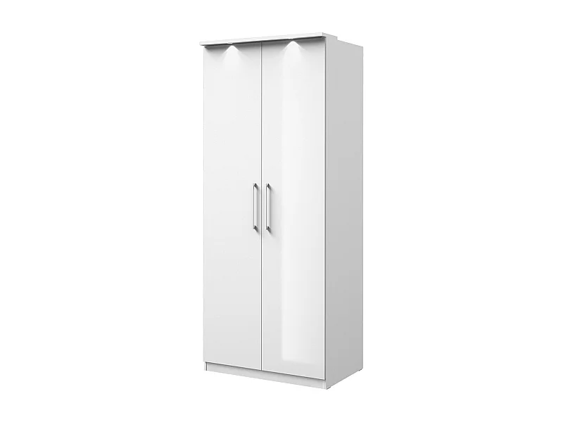 Armoire 2 portes pour dressing collection MODULO coloris blanc avec LED et pack 3 étagères inclus.