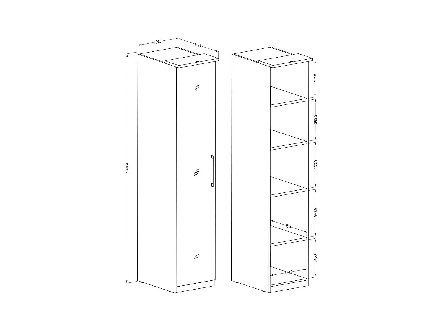 Armoire 1 porte avec miroir pour dressing collection MODULO coloris blanc avec LED incluses.