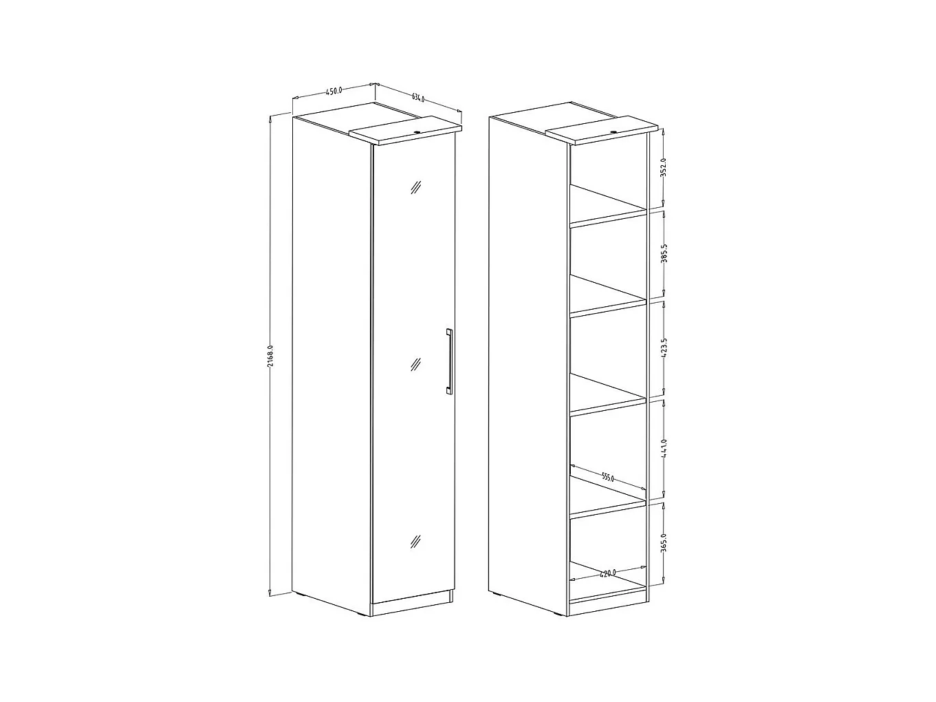 Armoire 1 porte avec miroir pour dressing collection MODULO coloris blanc avec LED incluses.