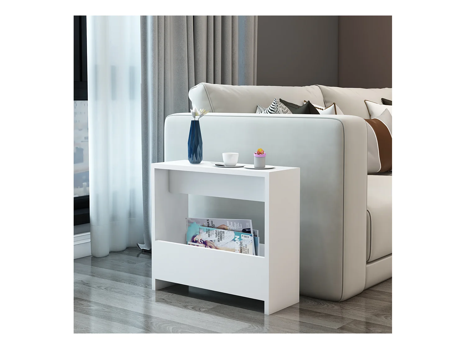 Table d'appoint rectangulaire Rødovre avec porte-revues 60 x 55 x 20 cm blanc [en.casa]