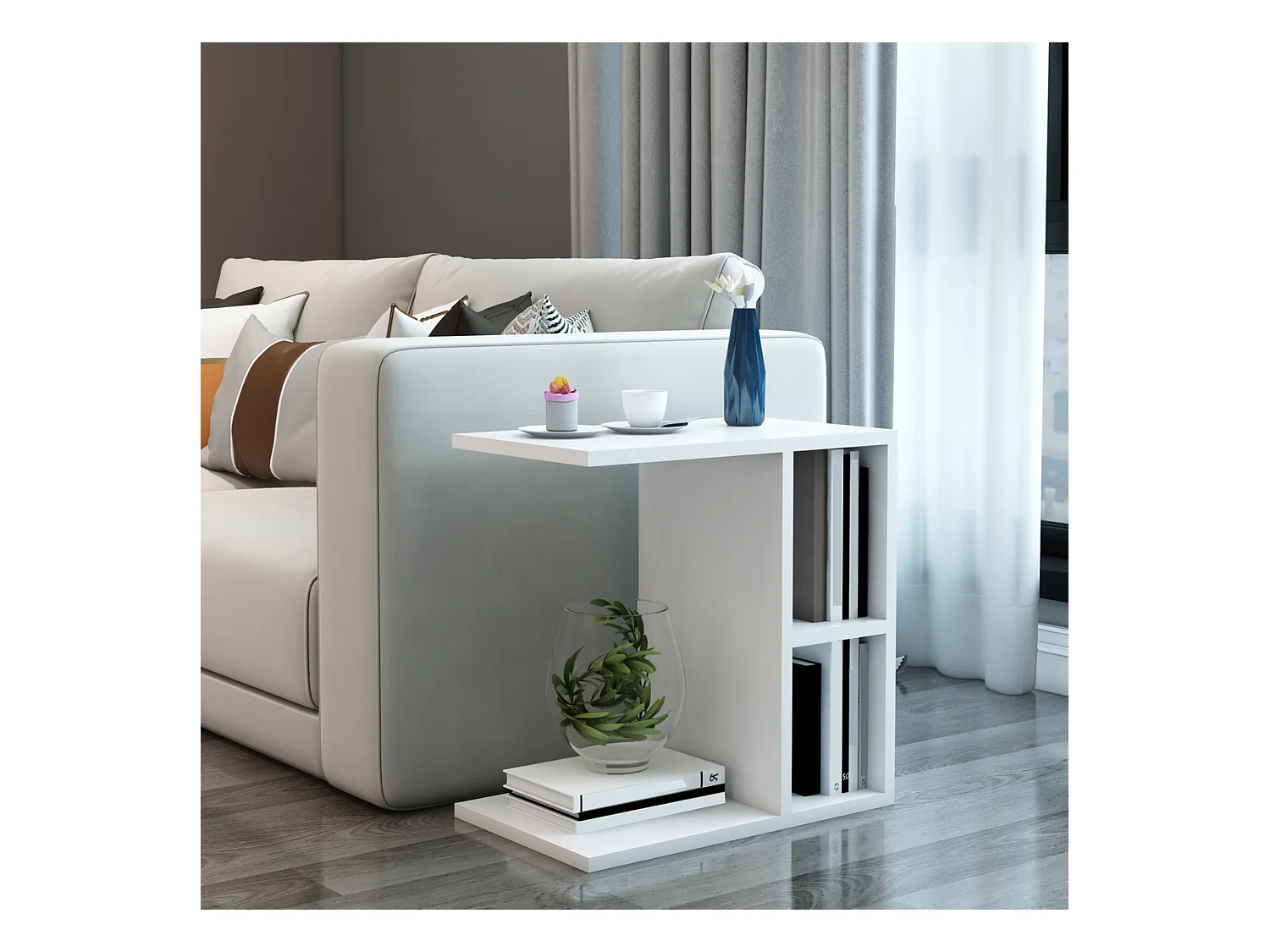 Table d'appoint rectangualire Ravnsborg avec 2 compartiments de stockage 50 x 50 x 30 cm blanc [en.casa]