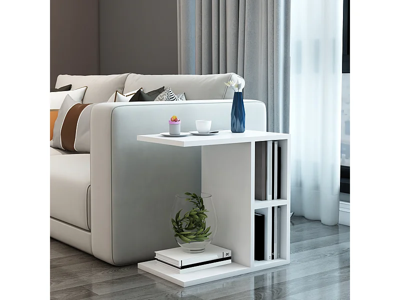 Table d'appoint rectangualire Ravnsborg avec 2 compartiments de stockage 50 x 50 x 30 cm blanc [en.casa]