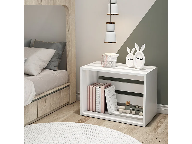 Table d'appoint rectangulaire Rønde boîte de stockage 43 x 64 x 33 cm blanc [en.casa]