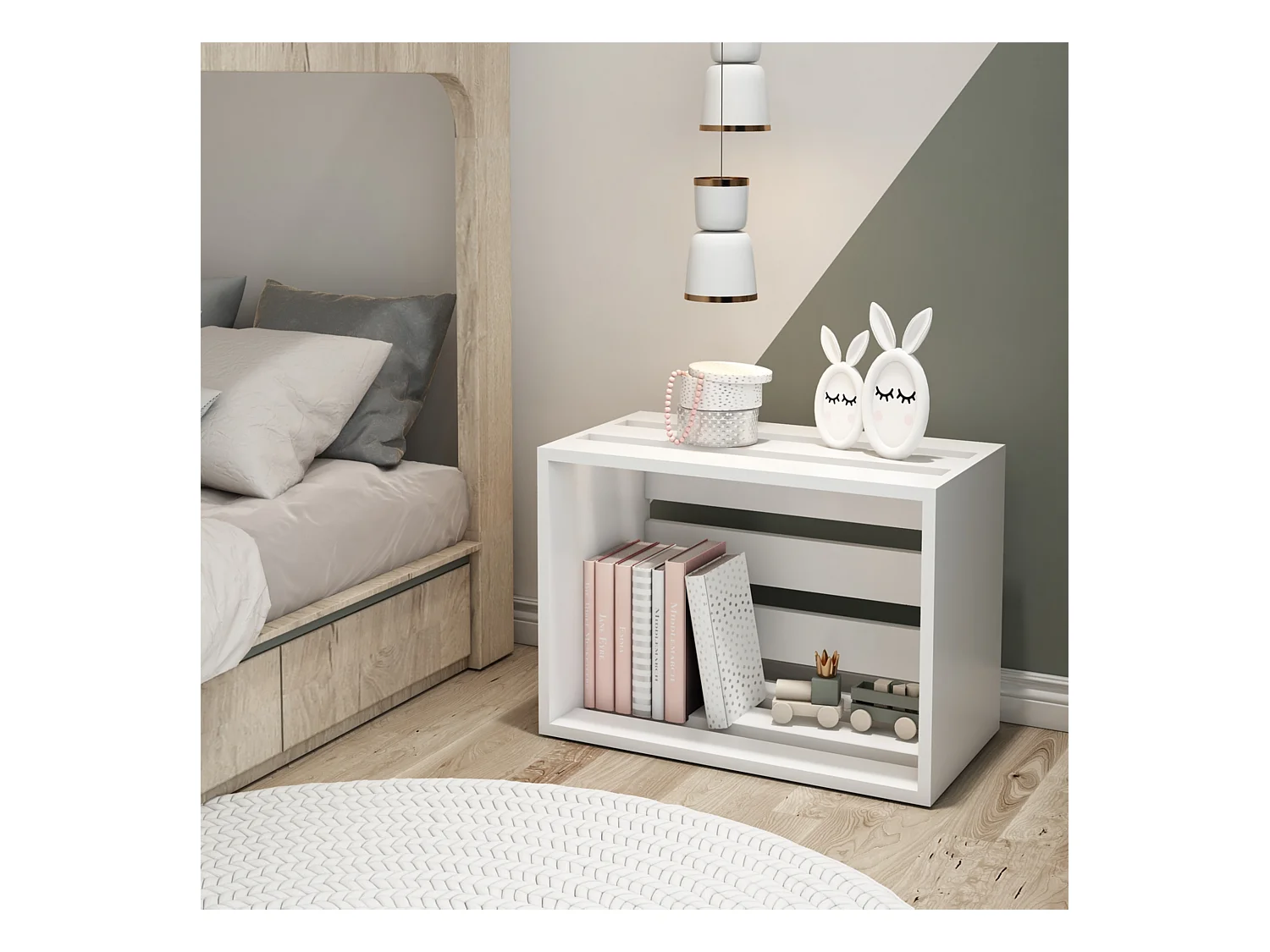 Table d'appoint rectangulaire Rønde boîte de stockage 43 x 64 x 33 cm blanc [en.casa]