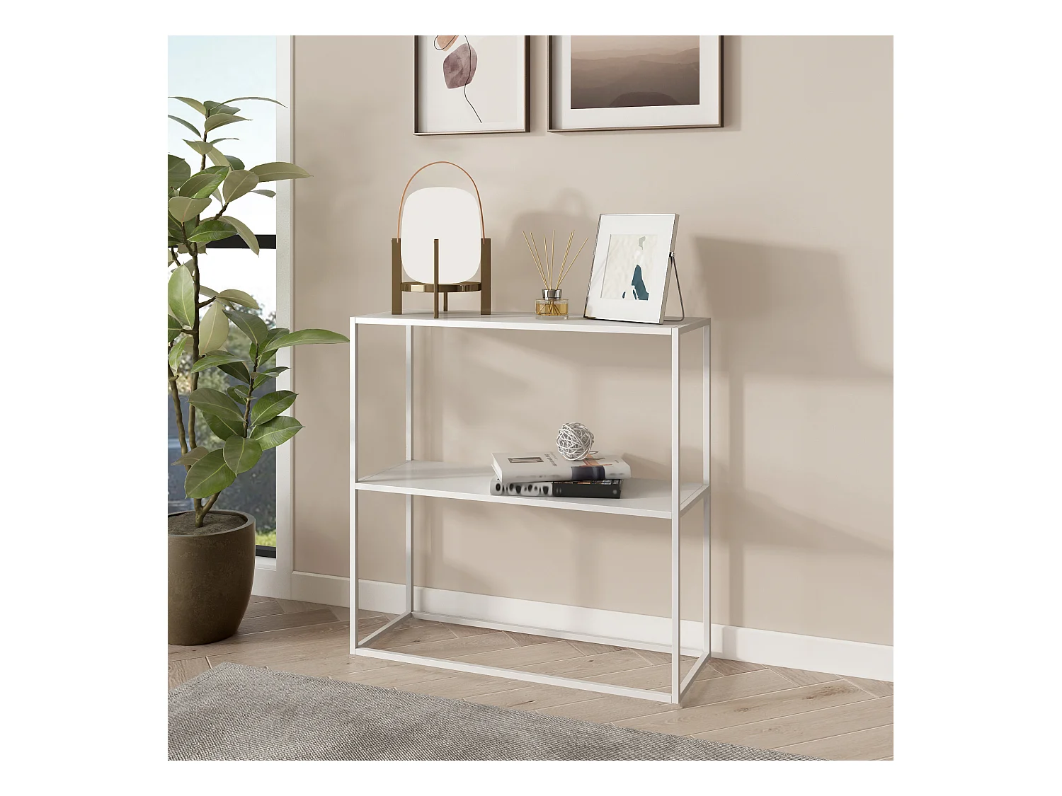 Table console Strömstad avec surface de rangement 80 x 79,5 x 26 cm blanc mat [en.casa]