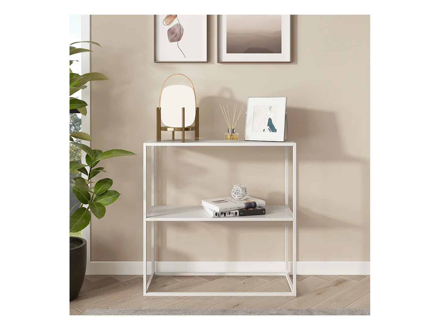 Table console Strömstad avec surface de rangement 80 x 79,5 x 26 cm blanc mat [en.casa]