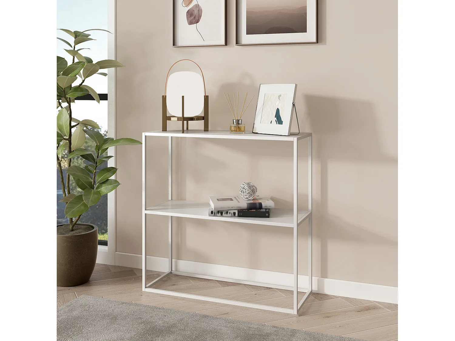 Table console Strömstad avec surface de rangement 80 x 79,5 x 26 cm blanc mat [en.casa]