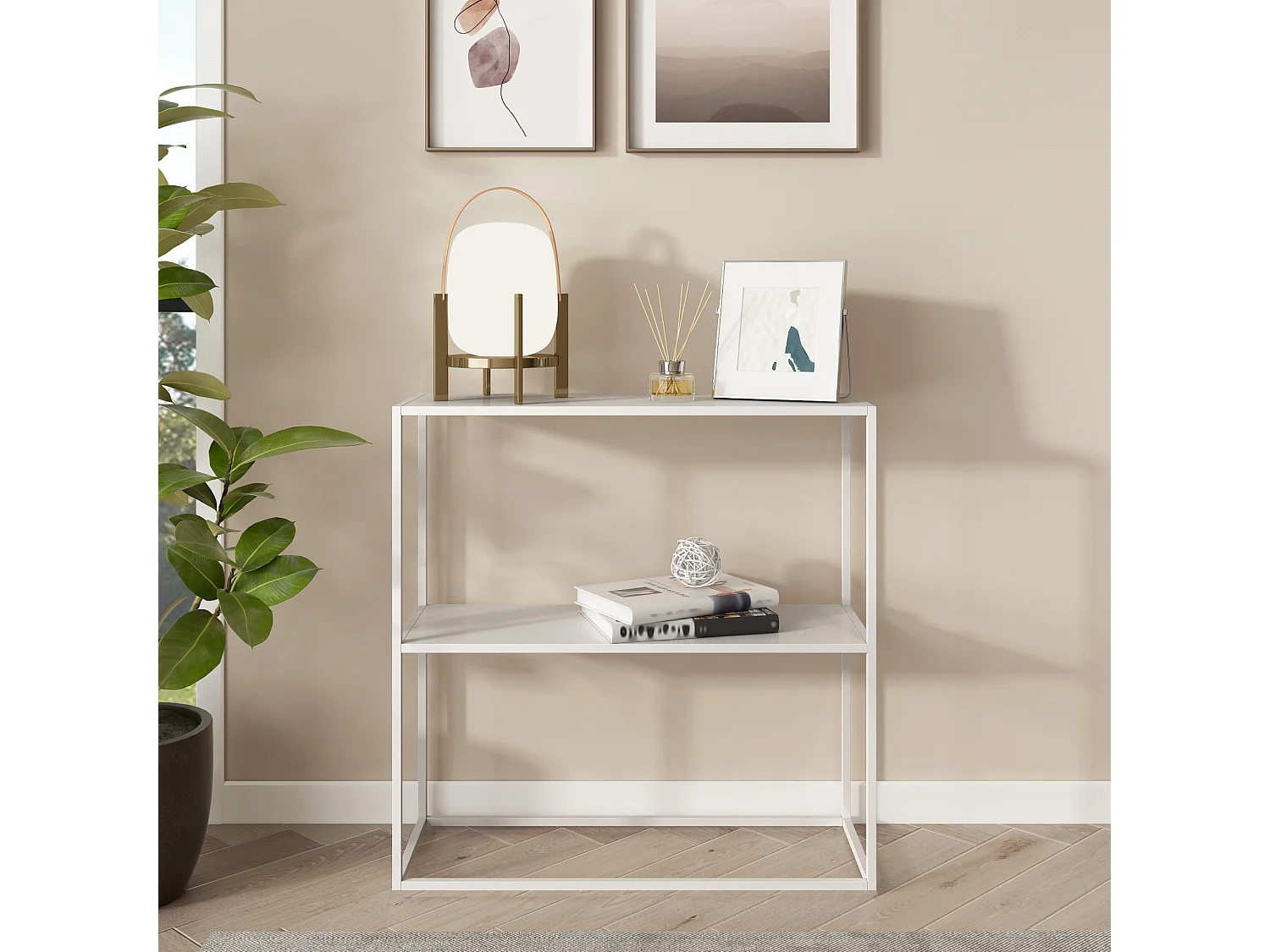 Table console Strömstad avec surface de rangement 80 x 79,5 x 26 cm blanc mat [en.casa]