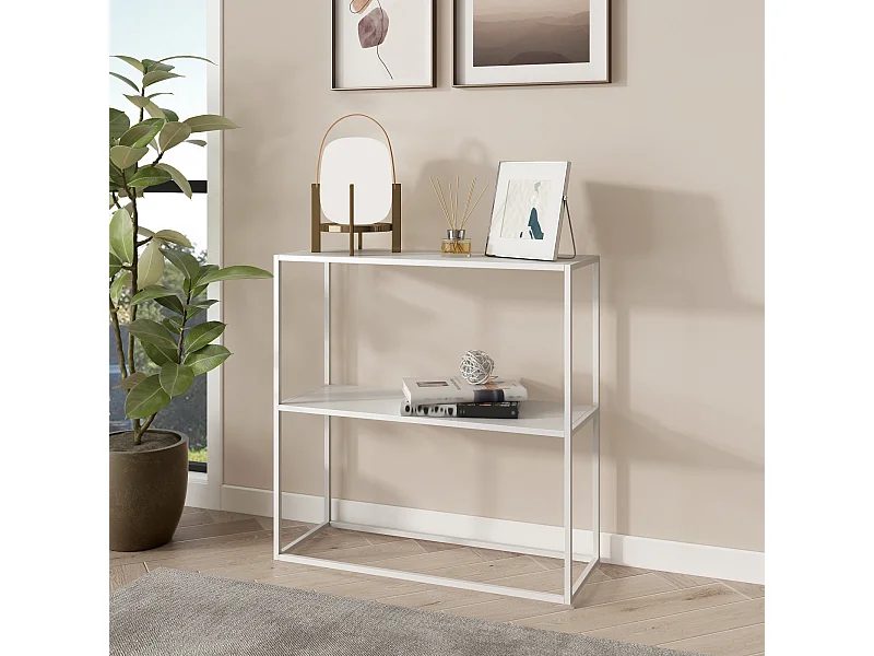 Table console Strömstad avec surface de rangement 80 x 79,5 x 26 cm blanc mat [en.casa]