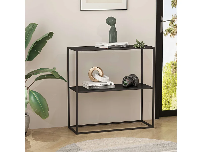 Table console Strömstad avec surface de rangement 80 x 79,5 x 26 cm noir mat [en.casa]