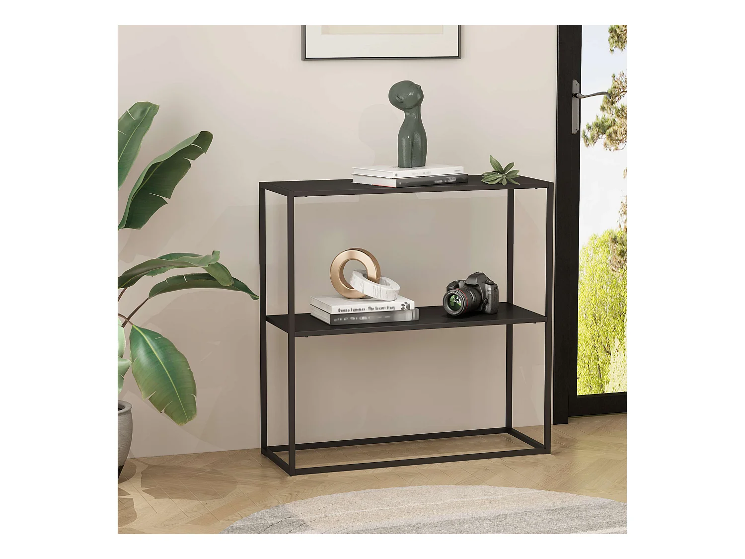 Table console Strömstad avec surface de rangement 80 x 79,5 x 26 cm noir mat [en.casa]