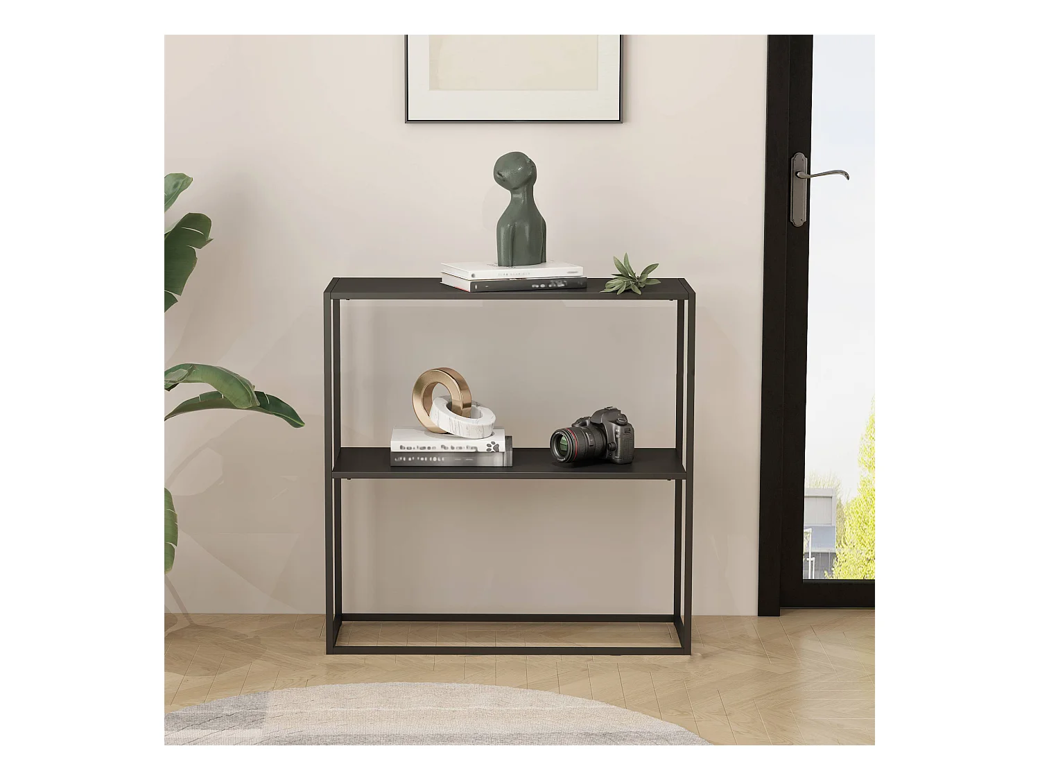 Table console Strömstad avec surface de rangement 80 x 79,5 x 26 cm noir mat [en.casa]