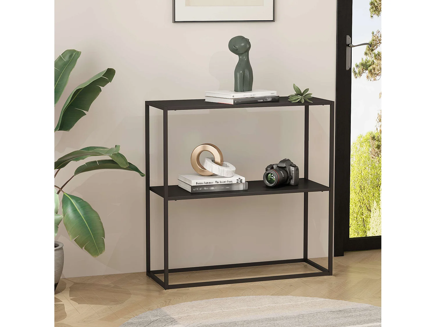 Table console Strömstad avec surface de rangement 80 x 79,5 x 26 cm noir mat [en.casa]