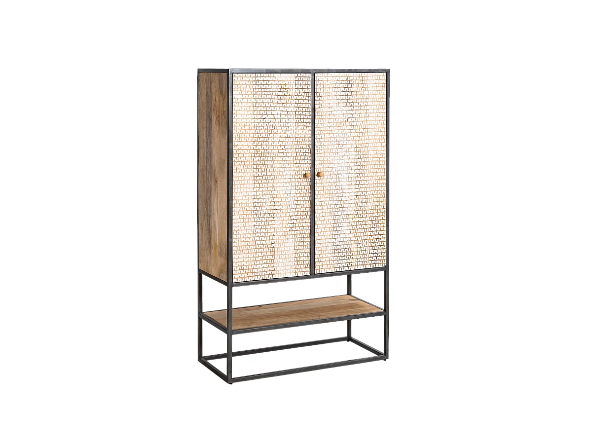Armoire sculpté en bois de manguier et métal Luz
